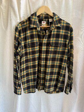 Levi's Relaxed Fit Yellow Plaid Flannel Shirt Size Medium